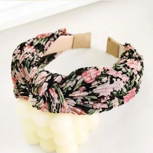 Mariella Pleated Floral Topknot Headband - Pink & Black